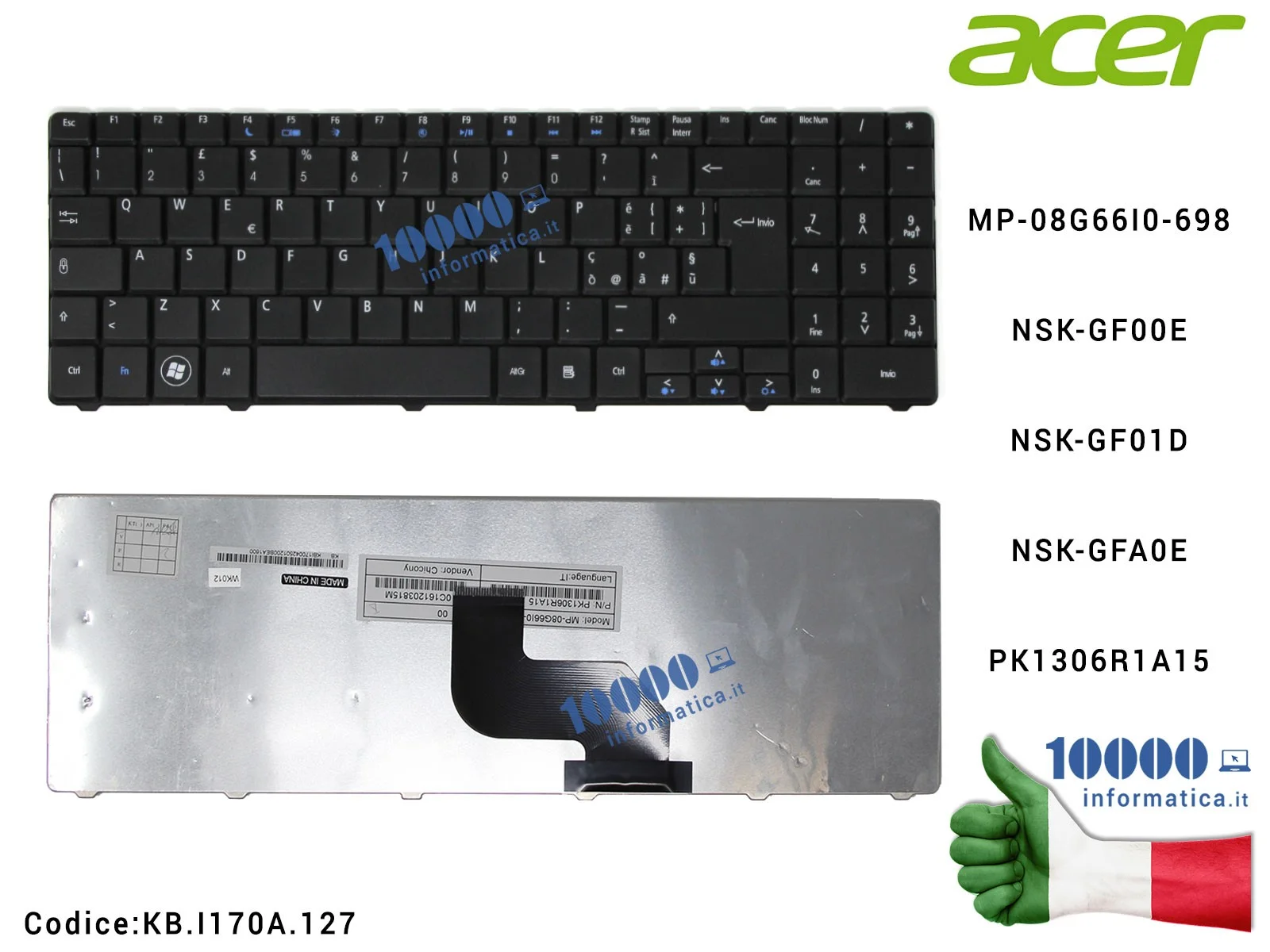 KB.I170A.127 Tastiera Italiana ACER Aspire 5516 5517 5241 5332 5532 5541 5541G 5732Z (NERA) KB.I170A.127 Tastiera Italiana ACER Aspire 5516 5517 5241 5332 5532 5541 5541G 5732Z (NERA)