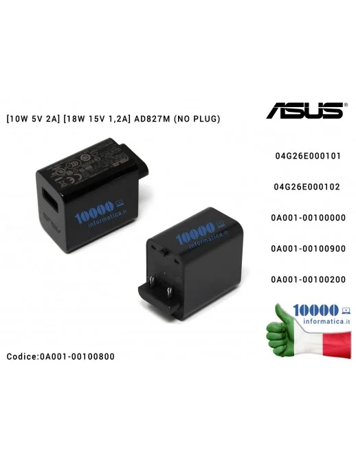 0A001-00100800 Alimentatore USB ASUS [10W 5V 2A] [18W 15V 1,2A] AD827M (NO PLUG) VivoTab RT TF600T TF600TG TF600TL TF810C Tra...
