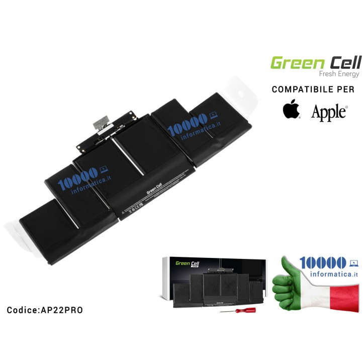 Batteria A1494 Green Cell PRO Compatibile per APPLE MacBook Pro 15 A1398 (Late 2013, Mid 2014, 2015) [10,26V 8500mAh 95Wh]