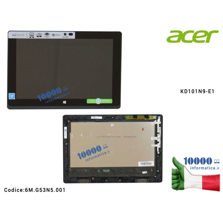 Display LCD con Vetro Touch Screen ACER Aspire One 10 Iconia S1002 N15P2 D16H1 [NERO] KD101N9-E1