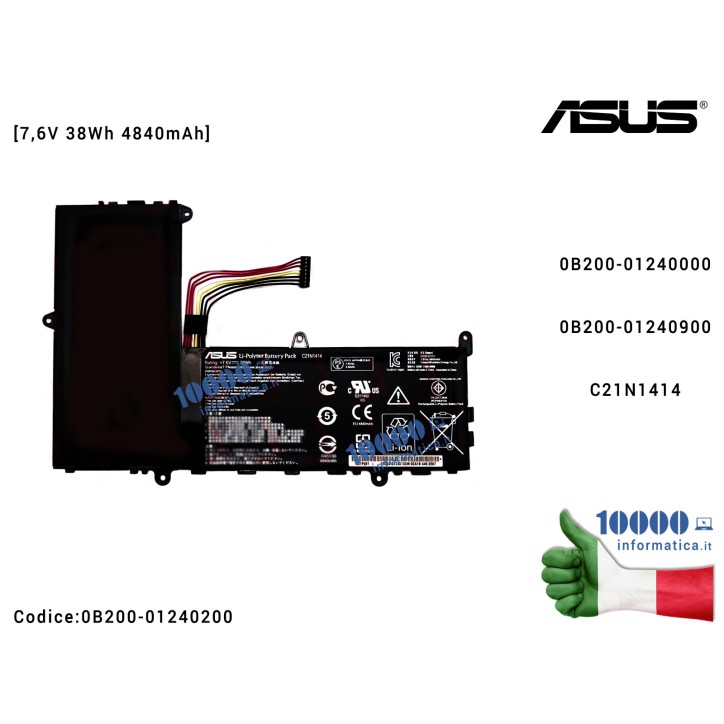 Batteria C21N1414 ASUS EeeBook X205TA X205T F205TA F205T [7,6V 38Wh 4840mAh] 0B200-01240000 0B200-01240900