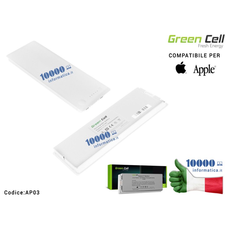 Batteria A1185 Green Cell PRO Compatibile per APPLE MacBook 13 A1181 (2006-2009) [5600mAh]