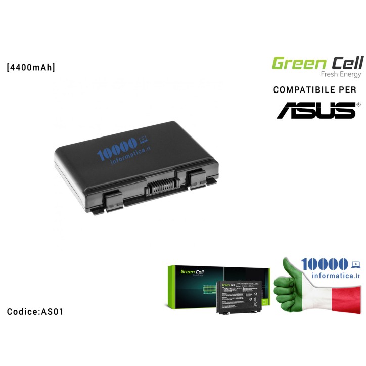 Batteria A32-F82 Green Cell Compatibile per ASUS K40 K50 K50AB K50C K51 K51AC K60 K70 X70 X5DC [4400mAh]