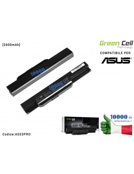 AS53PRO Batteria A32-K53 Green Cell PRO Compatibile per ASUS K53 K53S X53 X53S X54 X54C X54F X54H X54HY X54L [2600mAh]