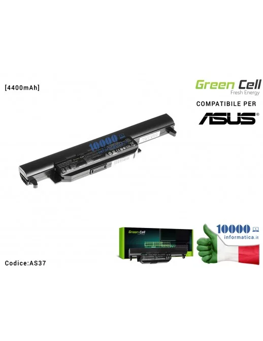AS37 Batteria A32-K55 Green Cell Compatibile per ASUS R400 R500 R500V R500V R700 K55 K55A K55VD K55VJ K55VM [4400mAh]