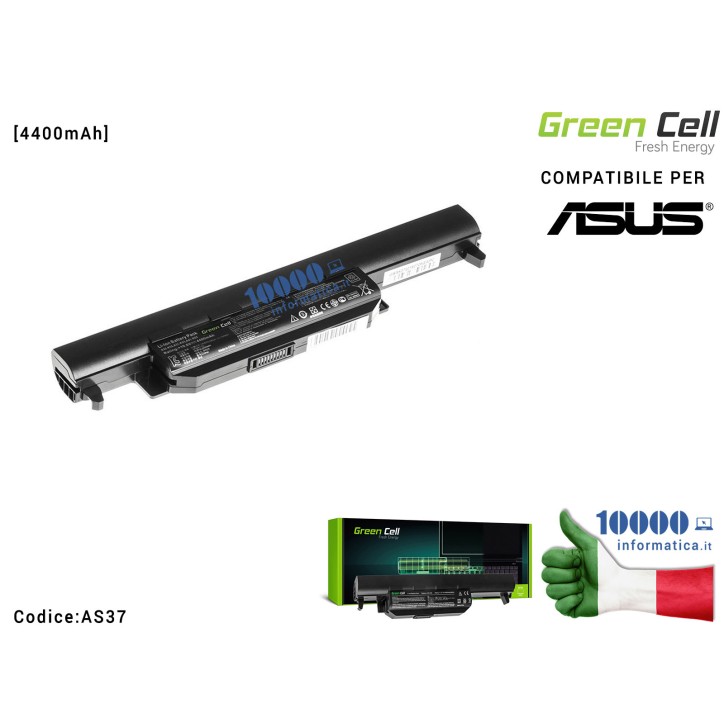 Batteria A32-K55 Green Cell Compatibile per ASUS R400 R500 R500V R500V R700 K55 K55A K55VD K55VJ K55VM [4400mAh]