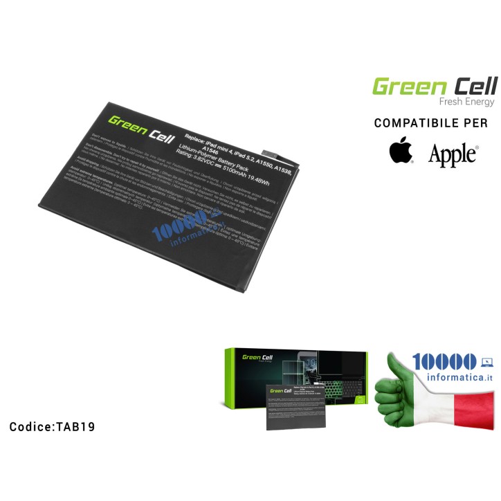 Batteria Green Cell Compatibile per APPLE A1546 iPad Mini 4 A1538 A1550 [5100mAh]