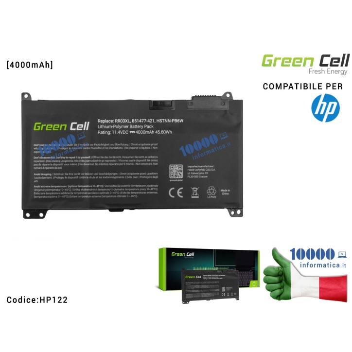Batteria RR03XL Green Cell Compatibile per HP ProBook 430 G4 G5 440 G4 G5 450 G4 G5 455 G4 G5 470 G4 G5 [4000mAh]