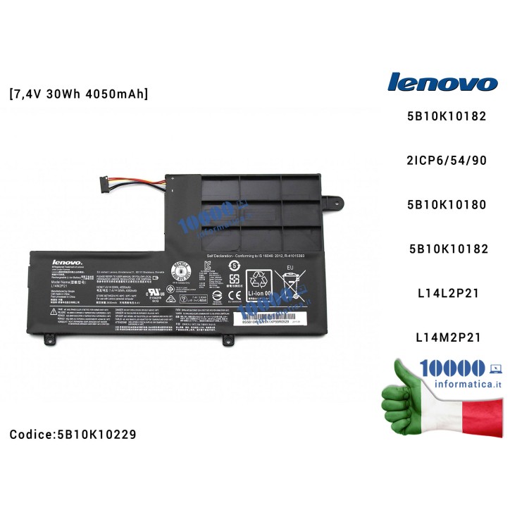 Batteria L14M2P21 LENOVO Yoga 500-14 500-15 320S-14IKB S41-70 Flex 3-1470 [7,4V 30Wh 4050mAh] 5B10M49823 5B10M49825 5B10K10182 3