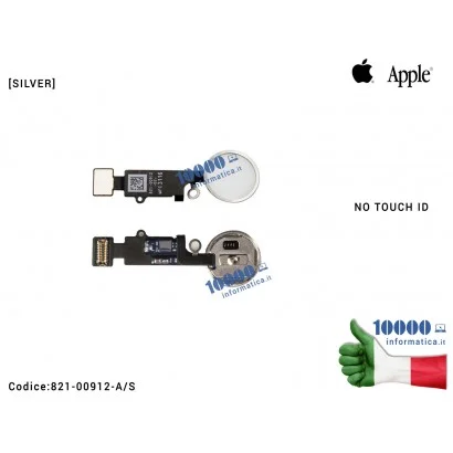821-00912-A/S Tasto Home [BIANCO-SILVER] Pulsante Centrale APPLE iPhone 7 7G (A1660) (A1778) (A1779) Flex Cable Ribbon Button...
