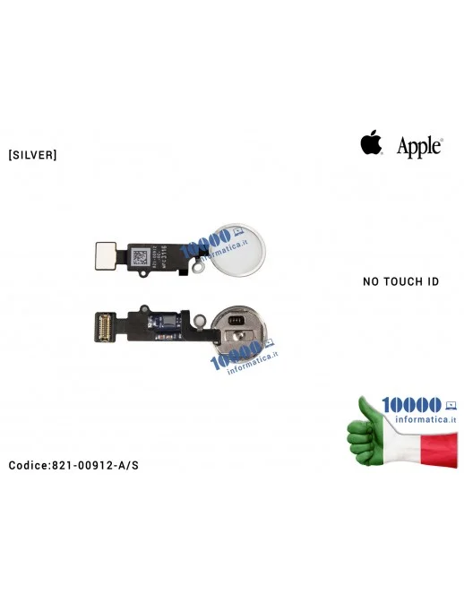 821-00912-A/S Tasto Home [BIANCO-SILVER] Pulsante Centrale APPLE iPhone 7 7G (A1660) (A1778) (A1779) Flex Cable Ribbon Button...