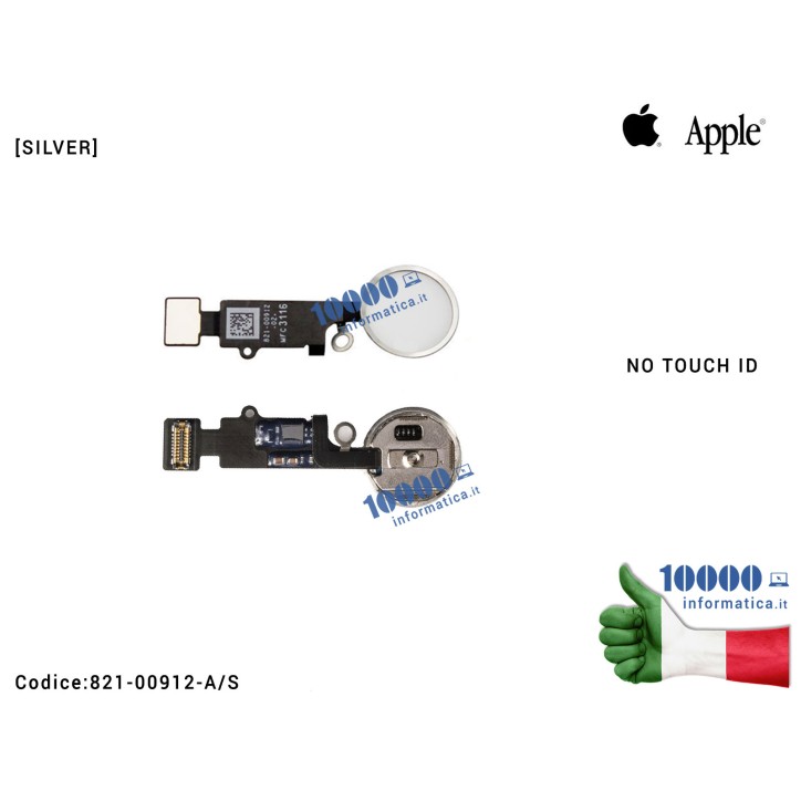 Tasto Home [BIANCO-SILVER] Pulsante Centrale APPLE iPhone 7 7G (A1660) (A1778) (A1779) Flex Cable Ribbon Button [NO TOUCH ID]