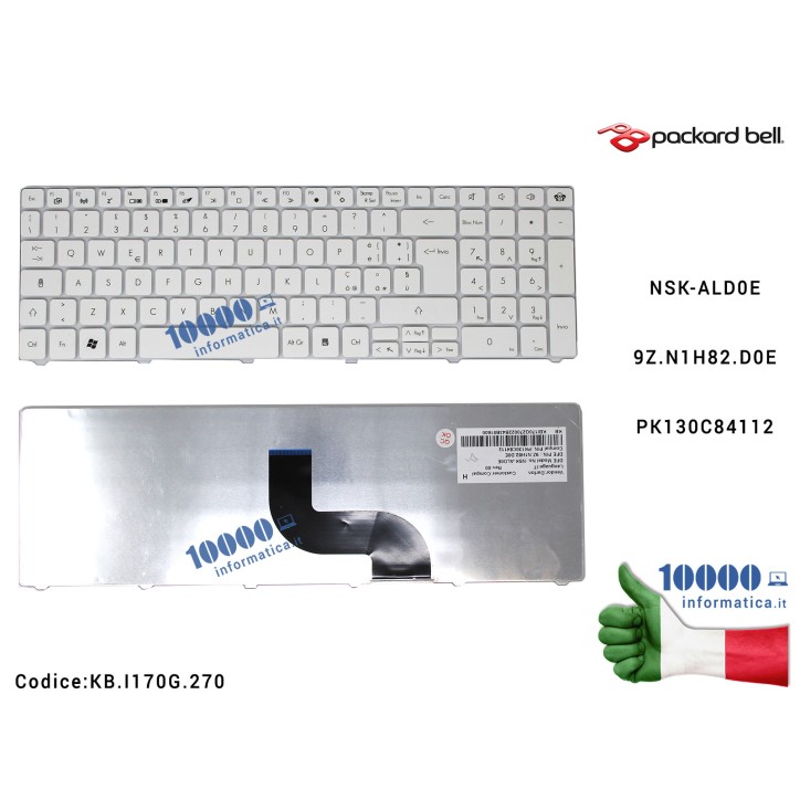 Tastiera Italiana PACKARD BELL EasyNote TM81 TM86 TM87 TM89 TM94 TX86 GATEWAY NV50A NV55C (BIANCA) NSK-ALD0E 9Z.N1H82.D0E PK130C