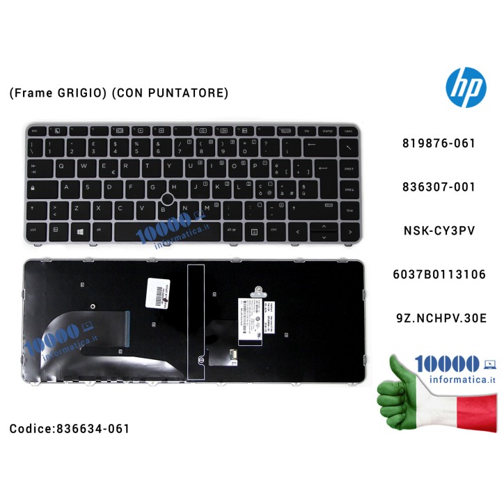Tastiera Italiana HP EliteBook 840 G4 848 G4 745 G4 745 G3 (Frame SILVER) (CON PUNTATORE)