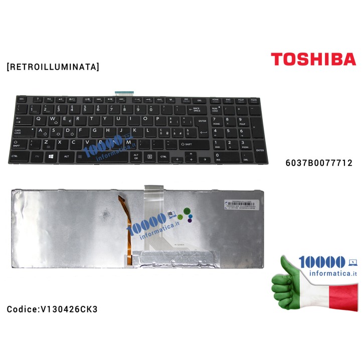 Tastiera Italiana TOSHIBA Satellite C850 C850D C855 C855D C870 P850 P850D P855 (NERO LUCIDO) [RETROILLUMINATA]