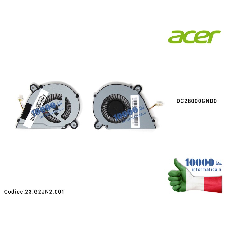 Ventola di Raffreddamento Fan CPU ACER Aspire ES1-520 ES1-521 ES1-522 DC28000GND0 23G2JN2001 23.G2JN2.001
