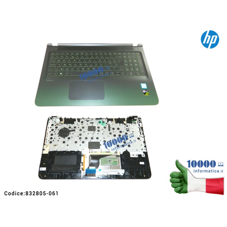 Tastiera Italiana Completa di Top Case Superiore Palmrest HP Pavilion Gaming 15-AK 15-AK000NA 15-AK112NF 15-AK113NF [NERO/VERDE]