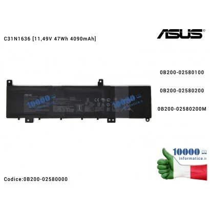 0B200-02580000 Batteria C31N1636 ASUS VivoBook Pro X580 X580VD X580VN [11,49V 47Wh 4090mAh] 0B200-025801000B200-02580200 0B20...