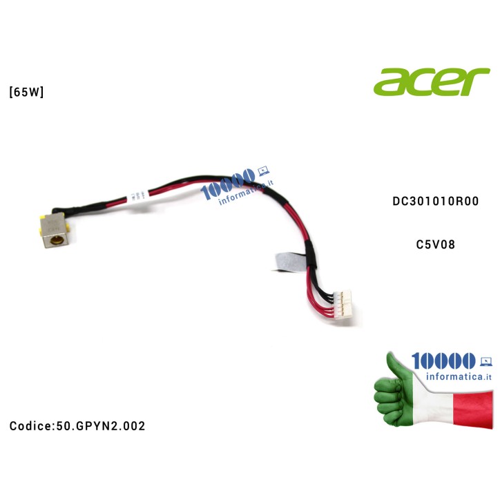 Connettore di Alimentazione Notebook ACER Aspire A315-41G A515-41G DC301010R00 Connettore DC Power Jack PJ1097 ACER Aspire [65W] A315-41G A515-41G [DIS] (VGA DEDICATA) DC301010R00 C5V08 50.GPYN2.002