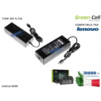 AD68 Alimentatore Green Cell 135W 20V 6,75A [rettangolare] Compatibile per LENOVO Y40 Y50 IdeaPad 700 Y700 ThinkPad T431s T440
