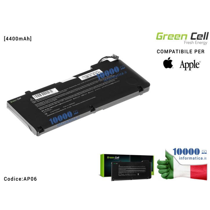 Batteria A1322 Green Cell PRO Compatibile per APPLE MacBook 13 A1278 (2009-2012) [4400mAh]