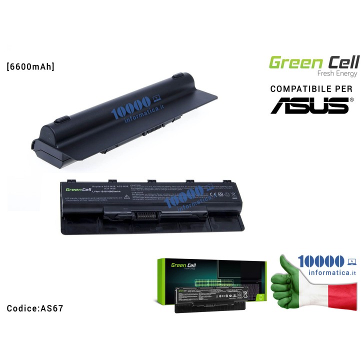 Batteria A32-N56 Green Cell Compatibile per ASUS G56 N46 N56 N56DP N56V N56VM N56VZ N76 [6600mAh]