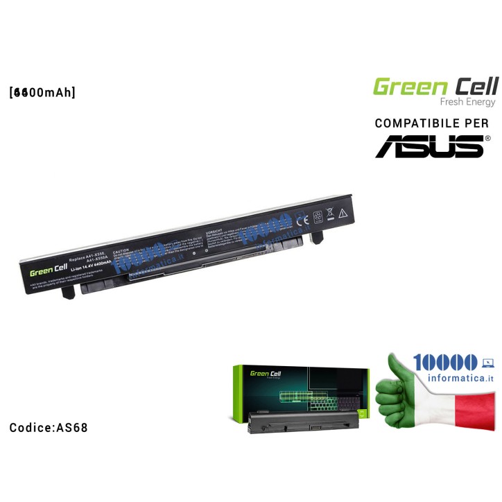 Batteria A41-X550 Green Cell Compatibile per ASUS A450 A550 R510 R510CA X550 X550CA X550CC X550VC [4400mAh]