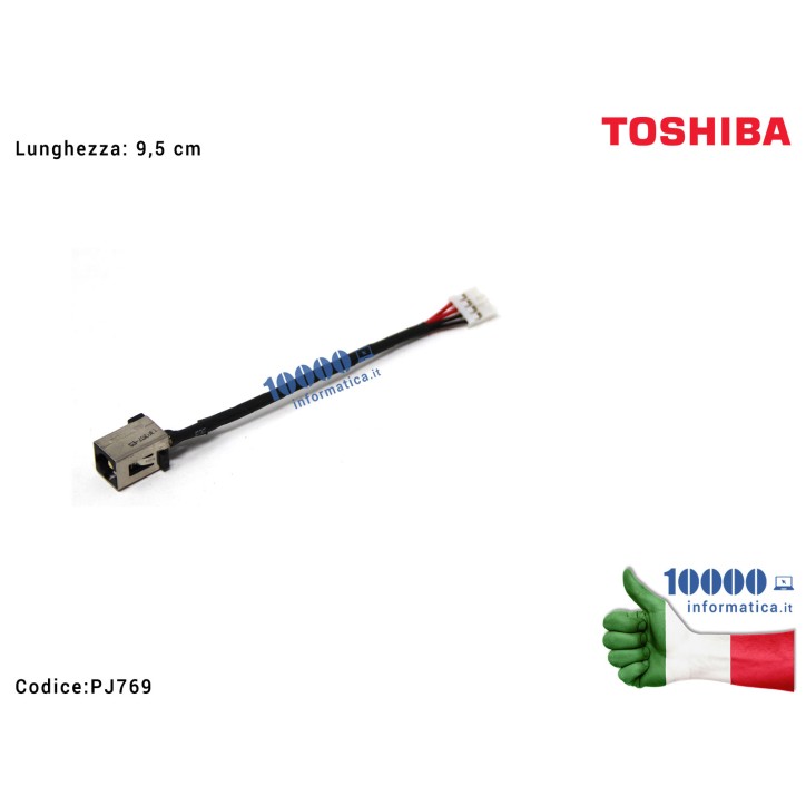 Connettore di Alimentazione DC Power Jack PJ769 TOSHIBA Satellite U840W U845W (9,5 cm)