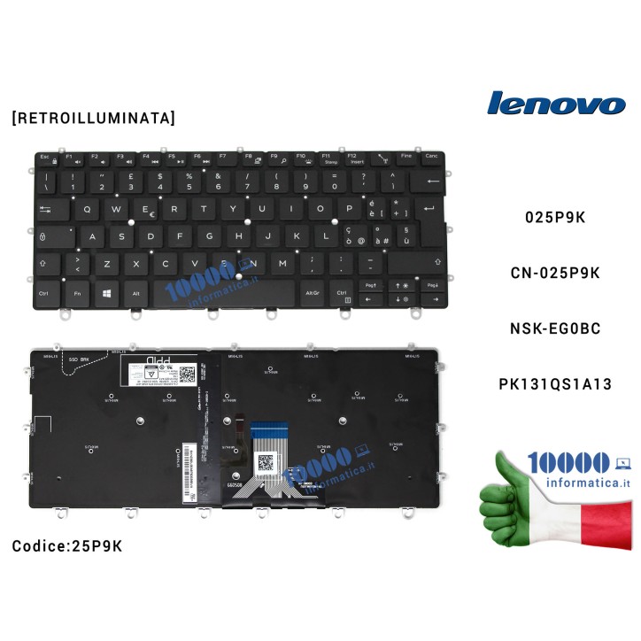 Tastiera Italiana DELL XPS 13 9365 9360 (NERA) [RETROILLUMINATA] CN-025P9K NSK-EG0BC 025P9K PK131QS1A13