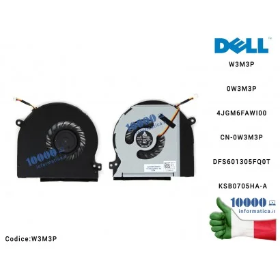 W3M3P Ventola di Raffreddamento Fan CPU DELL XPS 15 L501X L502X W3M3P 0W3M3P 4JGM6FAWI00 CN-0W3M3P DFS601305FQ0T KSB0705HA-A