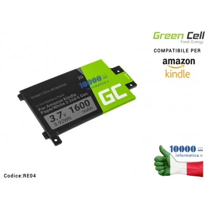 RE04 Batteria 58-000049 Green Cell Compatibile per Amazon Kindle Paperwhite II 2013 oraz Amazon Kindle Paperwhite III 2015