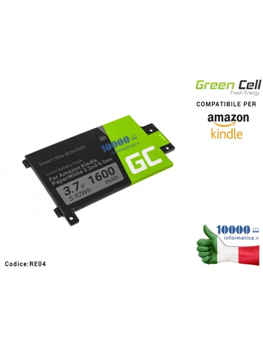 RE04 Batteria 58-000049 Green Cell Compatibile per Amazon Kindle Paperwhite II 2013 oraz Amazon Kindle Paperwhite III 2015