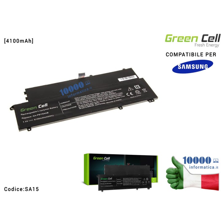 Batteria AA-PLWN4AB Green Cell Compatibile per SAMSUNG NP530U3B NP530U3C [4100mAh]