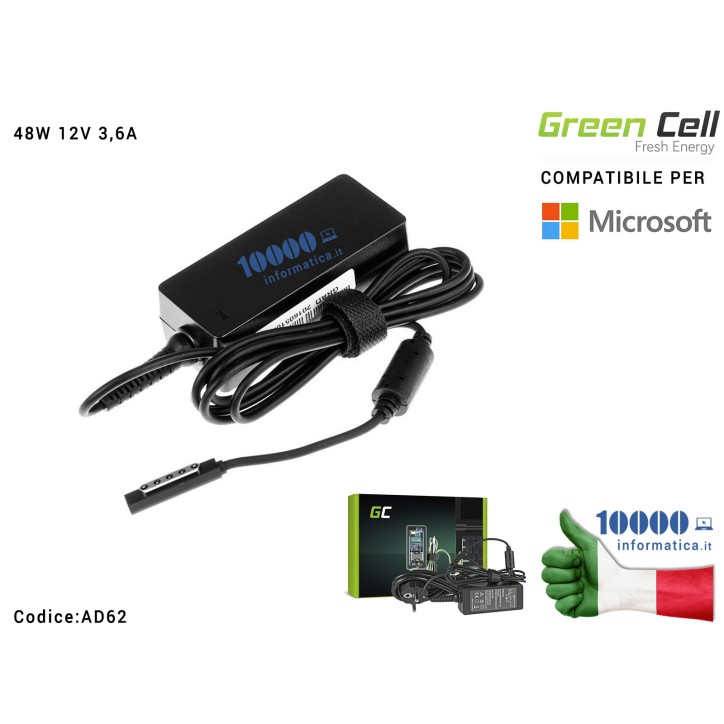 Alimentatore Green Cell [48W 12V 3,6A] Compatibile per Microsoft Surface Pro 2 Surface RT Surface RT2 Surface Pro i