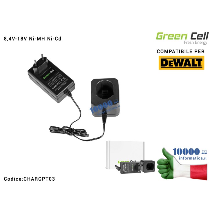 Alimentatore Carica Batteria Green Cell per Avvitatore Trapano DeWalt 8,4V-18V Ni-MH/Ni-CD