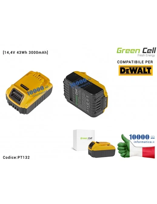 PT132 Batteria Supplementare Green Cell per Avvitatore Trapano DeWalt DCB140 DCB141 DCB142 DCB140-XJ DCB141-XJ [14,4V 43Wh 30...