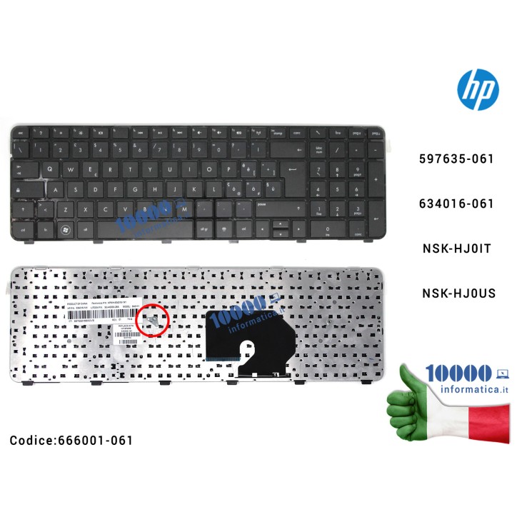 Tastiera Italiana HP Pavilion DV7-6000 DV7-6100 (CON FRAME) 597635-061 634016-061 NSK-HJ0IT NSK-HJ0US