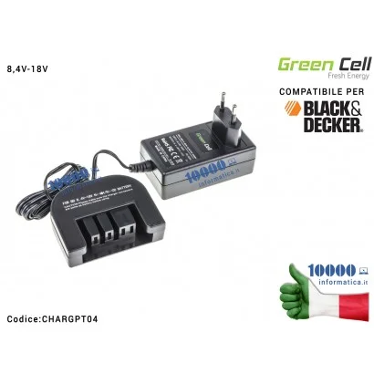 CHARGPT04 Alimentatore Carica Batteria Green Cell per Avvitatore Trapano Black&Decker 8,4V-18V Ni-MH/Ni-CD