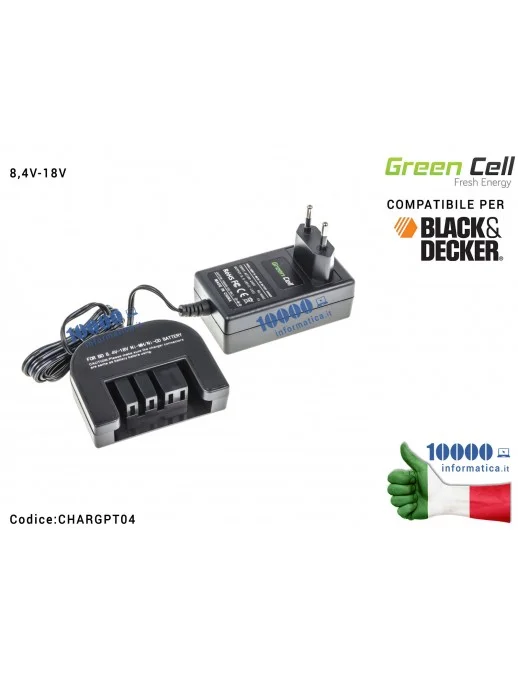 CHARGPT04 Alimentatore Carica Batteria Green Cell per Avvitatore Trapano Black&Decker 8,4V-18V Ni-MH/Ni-CD
