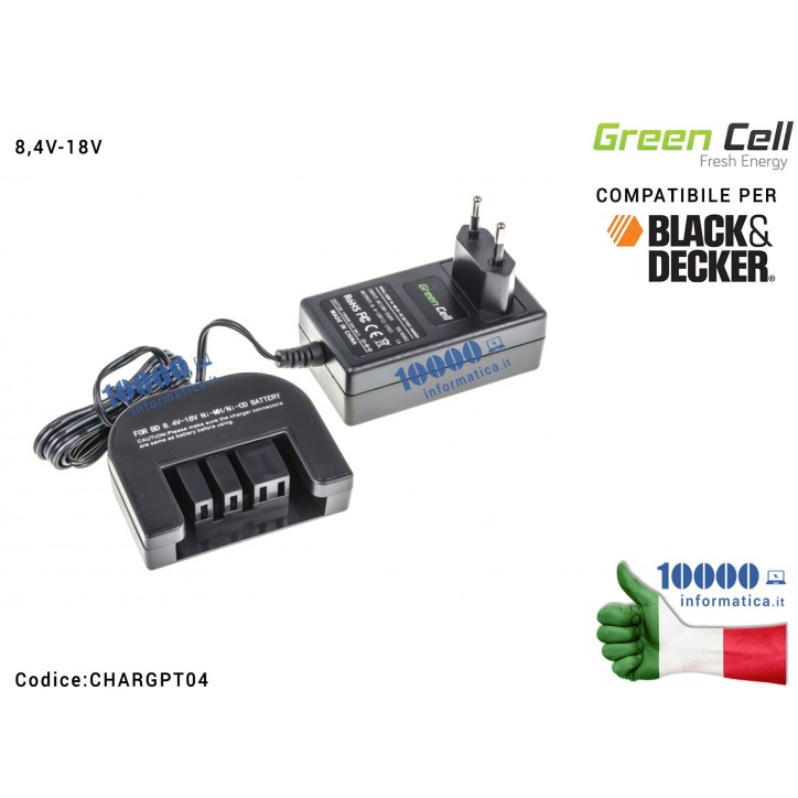 Alimentatore Carica Batteria Green Cell per Avvitatore Trapano Black&Decker 8,4V-18V Ni-MH/Ni-CD