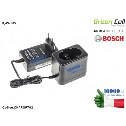 CHARGPT02 Alimentatore Carica Batteria Green Cell per Avvitatore Trapano Bosch 8,4V-18V Ni-MH/Ni-CD