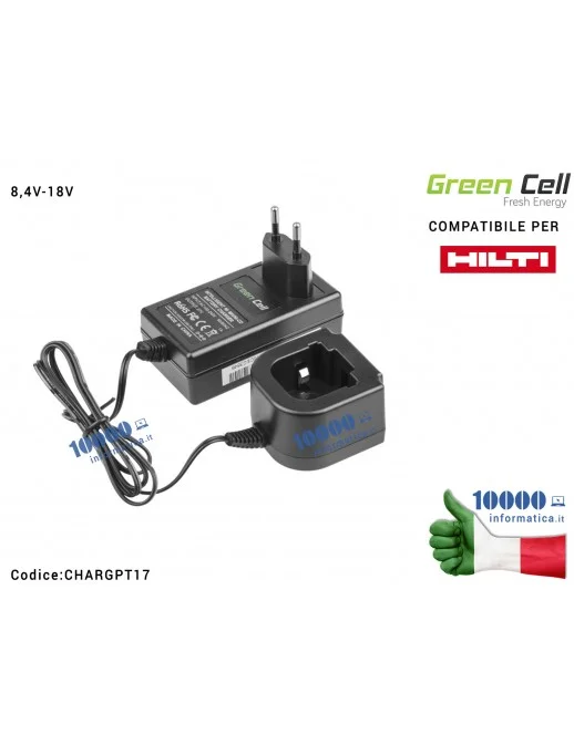 CHARGPT17 Alimentatore Carica Batteria Green Cell per Avvitatore Trapano Hilti 00315082 00340470 Ni-MH/Ni-CD SF120A SFB120 SF...
