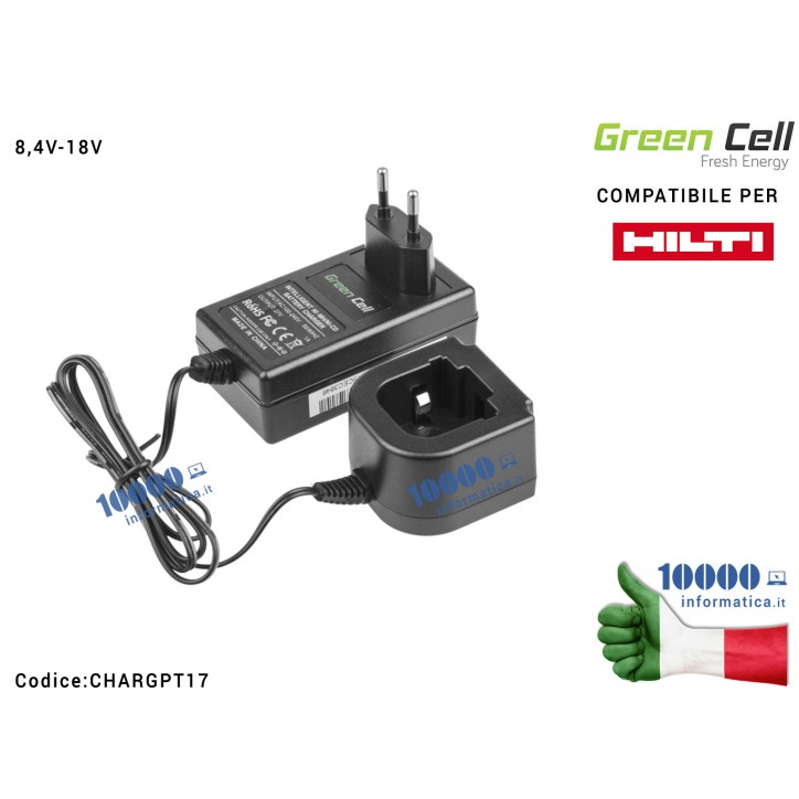Alimentatore Carica Batteria Green Cell per Avvitatore Trapano Hilti 00315082 00340470 Ni-MH/Ni-CD SF120A SFB120 SFB123 SFB125 S