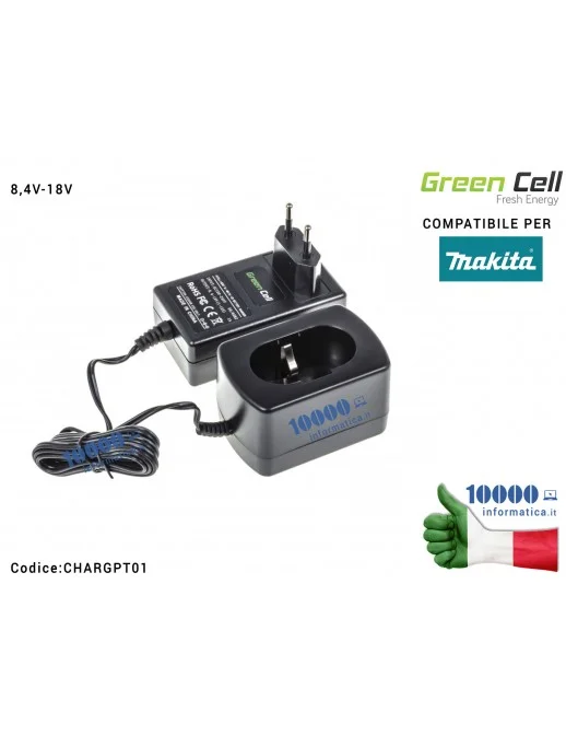 CHARGPT01 Alimentatore Carica Batteria Green Cell per Avvitatore Trapano Makita 8,4V-18V Ni-MH/Ni-CD