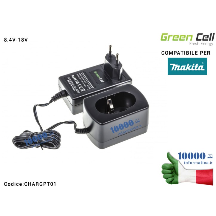 Alimentatore Carica Batteria Green Cell per Avvitatore Trapano Makita 8,4V-18V Ni-MH/Ni-CD