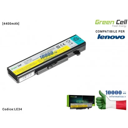 LE34 Batteria 45N1053 Green Cell Compatibile per LENOVO Y480 V480 Y580 B590 G580 G480 E430 E435 E530 E535 [4400mAh]