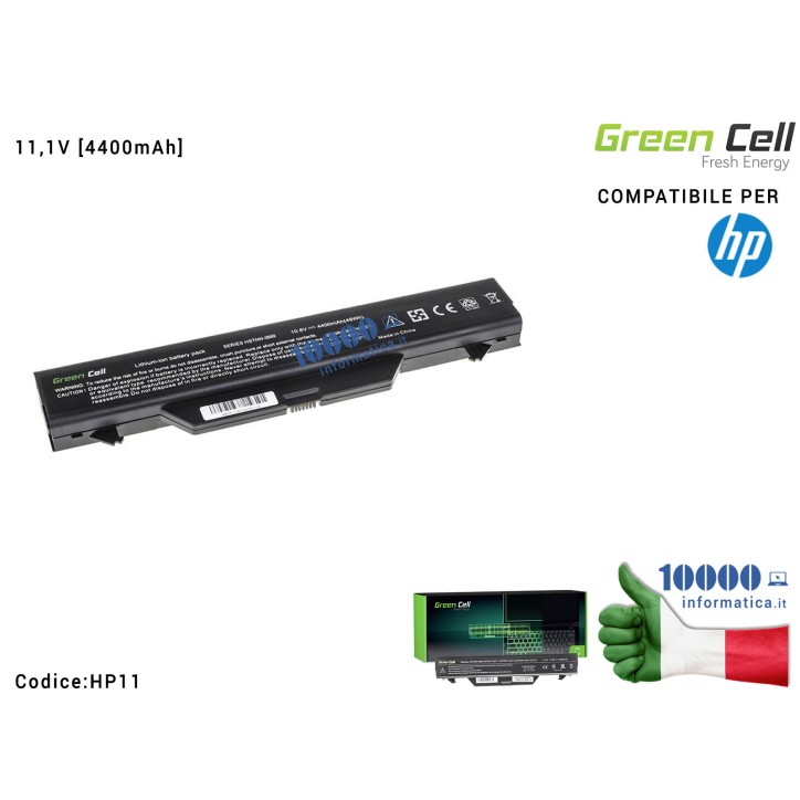 Batteria HSTNN-IB88 Green Cell Compatibile per HP (11,1V) ProBook 4510 4510s 4515s 4710s 4720s [4400mAh]