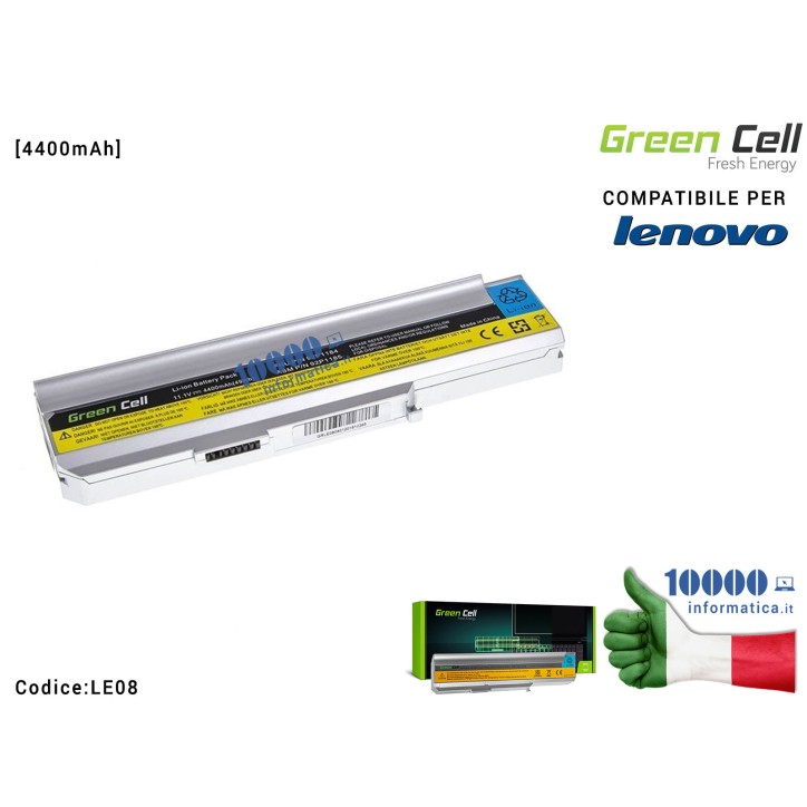 Batteria 42T4514 Green Cell Compatibile per LENOVO 3000 N100 0768 N200 C200 [4400mAh]