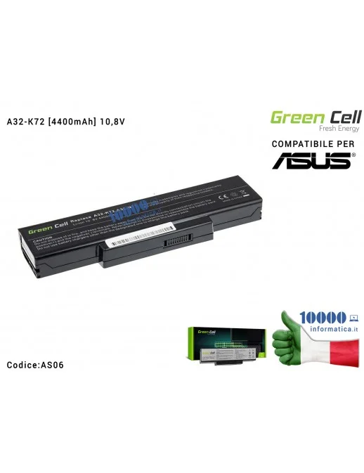 AS06 Batteria A32-K72 Green Cell Compatibile per ASUS K72 K73 N71 N73 [4400mAh] 11,1V