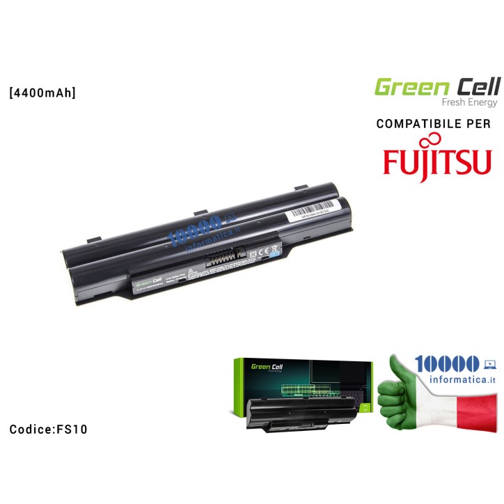 Batteria CP478214-XX Green Cell Compatibile per FUJITSU LifeBook A530 A531 AH530 AH531 [4400mAh]